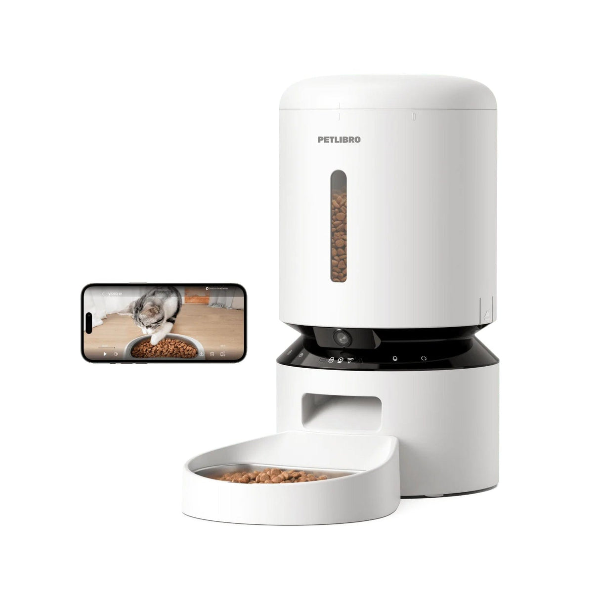 Petlibro Automatic Single Tray Smart Pet Feeder with Video Camera, Night Vision, Motion & Sound Alerts, White - Certified Refurbished
