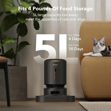 PETLIBRO Granary 5L Automatic Pet Feeder, WiFi Control, Double Tray, White - Certified Refurbished