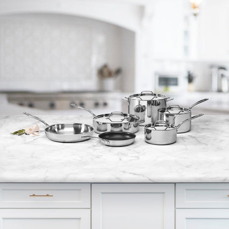 Cuisinart Custom-Clad 5-Ply Stainless Steel 10 Piece Cookware Set, Silver