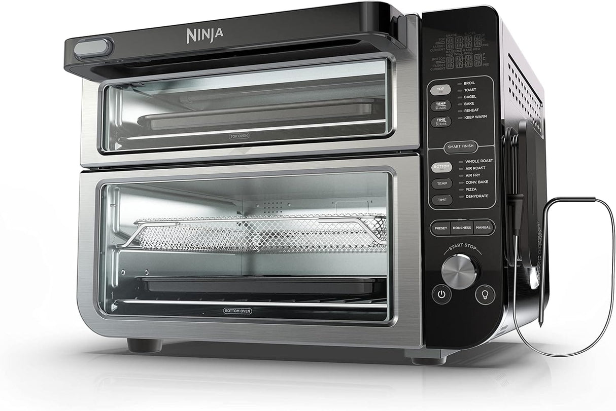 Ninja 12-in-1 Smart FlexDoor, Thermometer, Rapid Top Convection and Air Fry Bottom Double Oven, Toaster Oven, Stainless Steel - Open Box