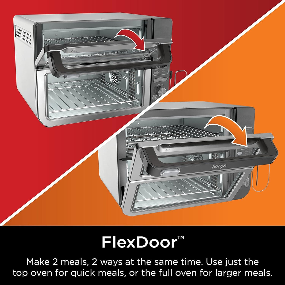 Ninja 12-in-1 Smart FlexDoor, Thermometer, Rapid Top Convection and Air Fry Bottom Double Oven, Toaster Oven, Stainless Steel - Open Box