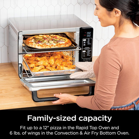 Ninja 12-in-1 Smart FlexDoor, Thermometer, Rapid Top Convection and Air Fry Bottom Double Oven, Toaster Oven, Stainless Steel - Open Box