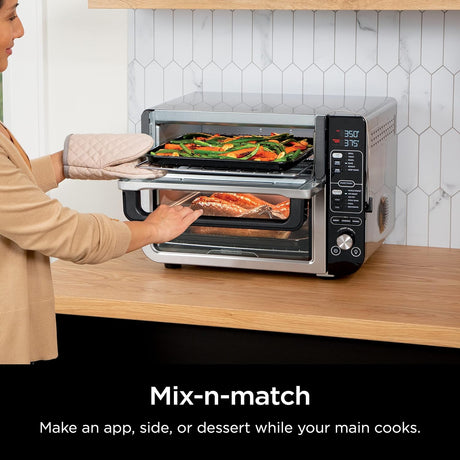 Ninja 12-in-1 Smart FlexDoor, Thermometer, Rapid Top Convection and Air Fry Bottom Double Oven, Toaster Oven, Stainless Steel - Open Box