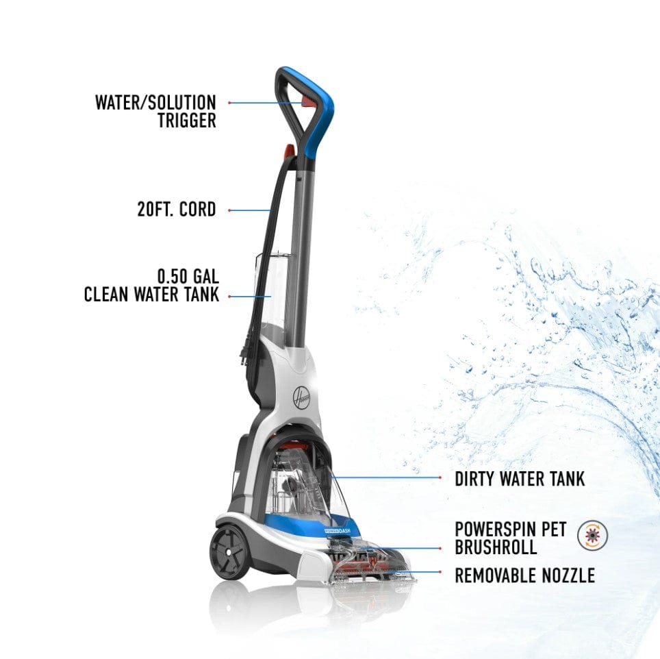 Hoover PowerDash Pet Compact Carpet Cleaner, Shampooer Machine, Lightweight, FH50700, Blue - Certified Refurbished