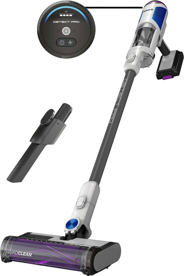 Shark Detect Pro Cordless HEPA QuadClean Multi-Surface Stick Vacuum, 40-Minute Runtime, 8" Crevice Tool, Grey/Blue - Open Box