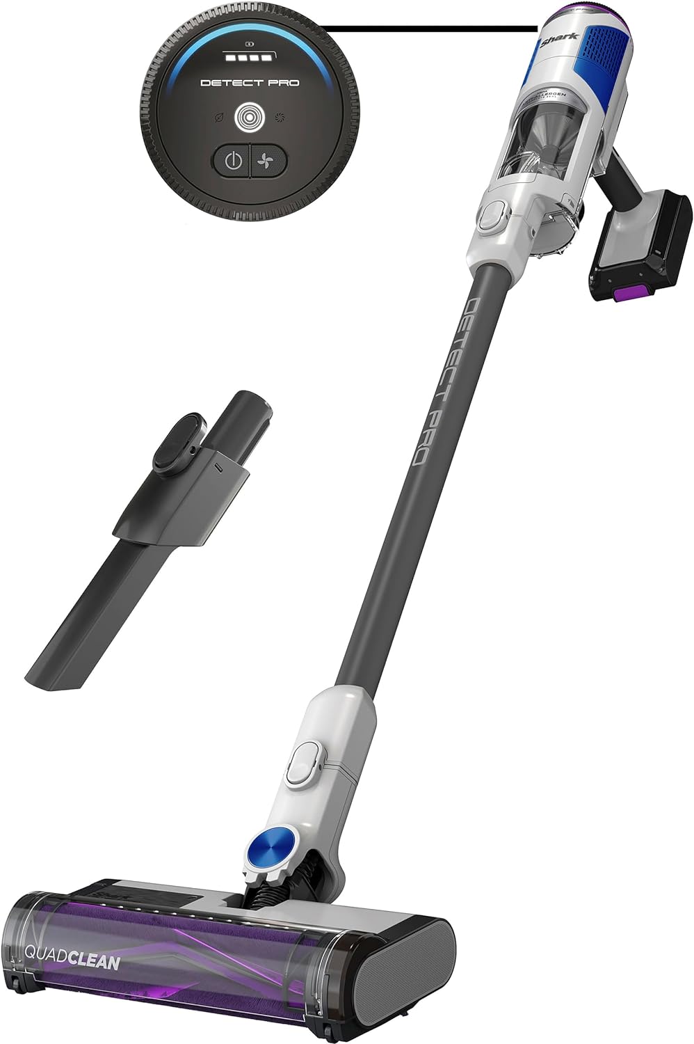 Shark Detect Pro Cordless HEPA QuadClean Multi-Surface Stick Vacuum, 40-Minute Runtime, 8" Crevice Tool, Grey/Blue - Open Box