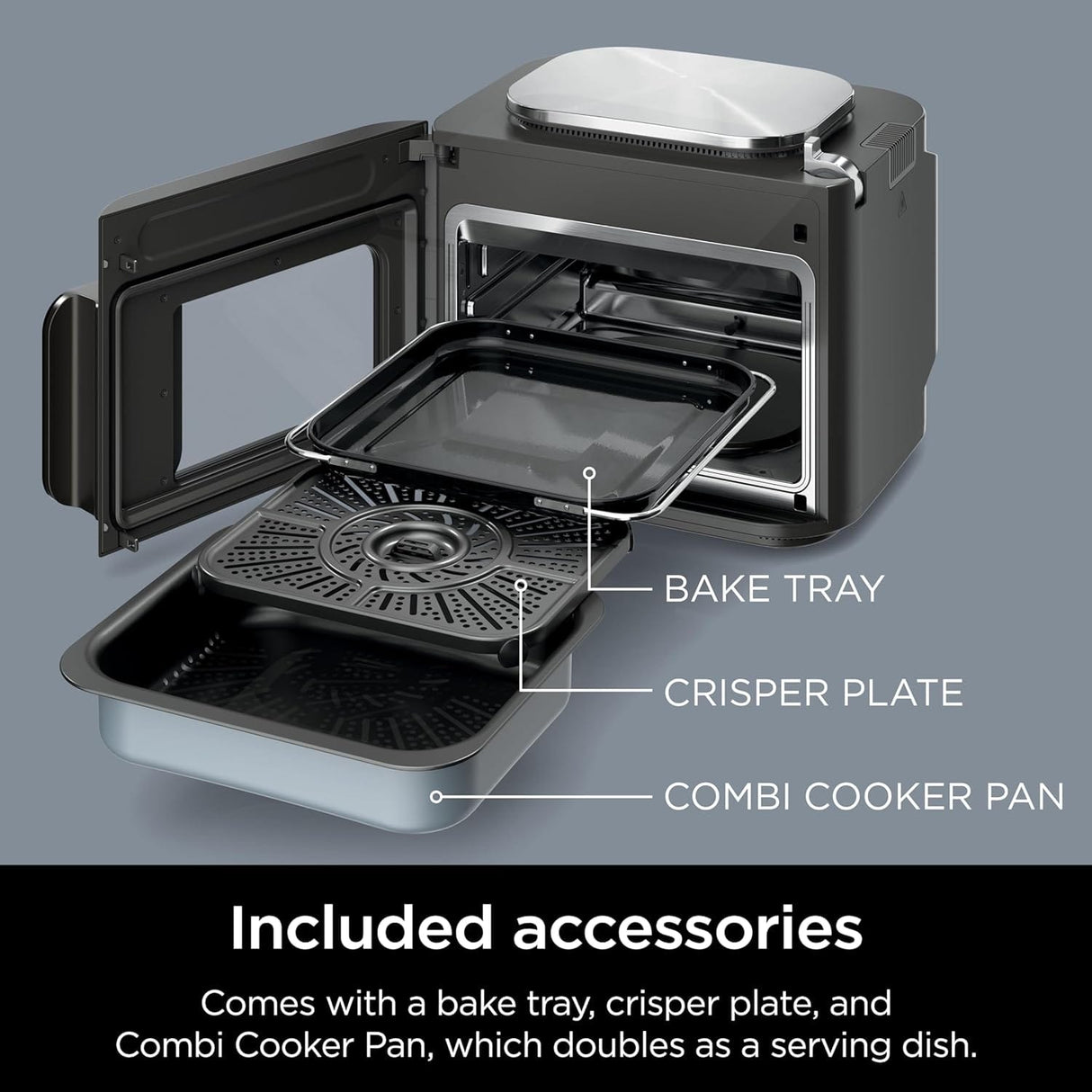 Ninja 14-in-1 Multicooker, Toaster Oven & Air Fryer, 15-Min Meals, 3 Accessories, Grey - Open Box