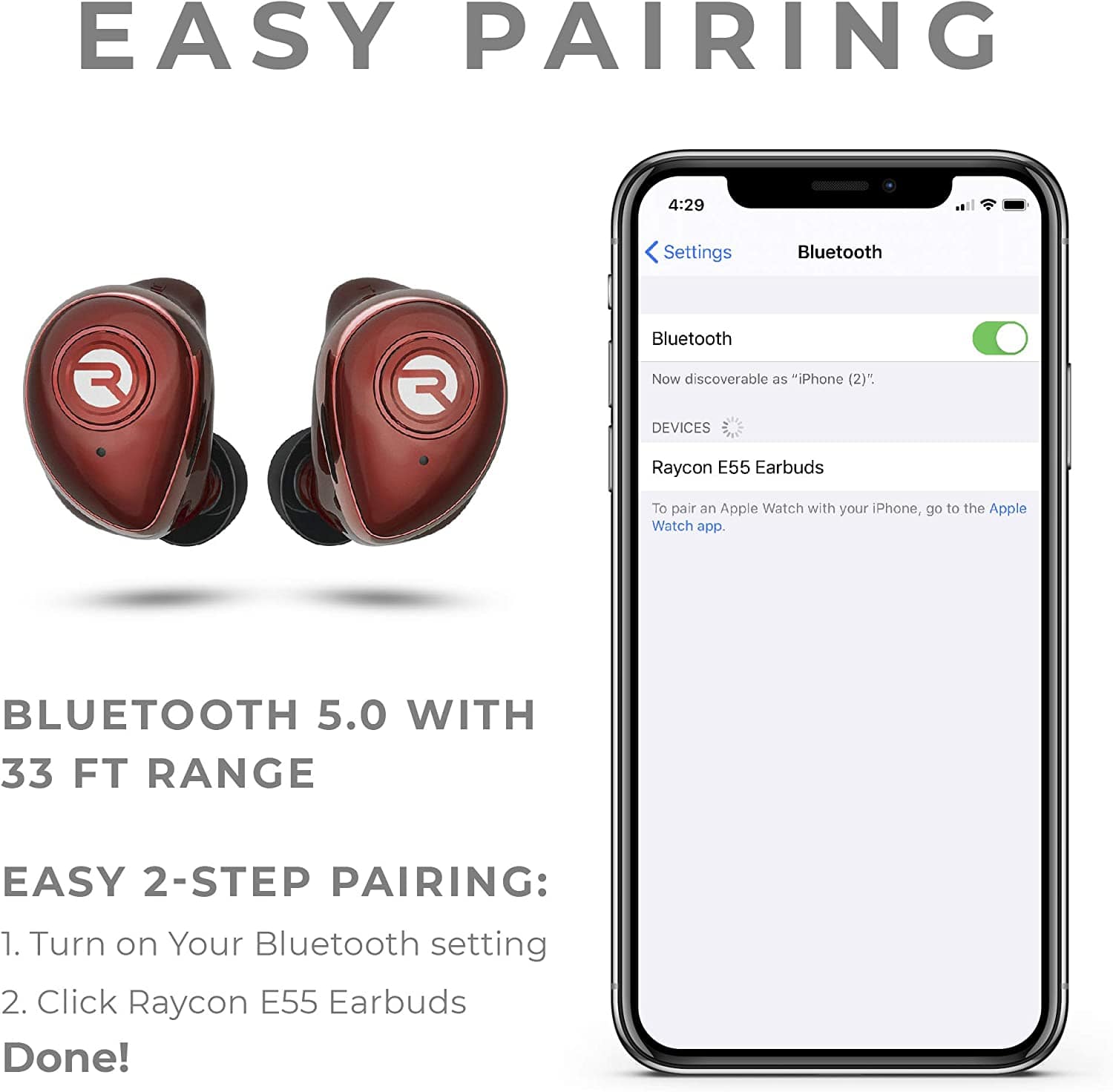 Raycon The Performer Ear Drums E55 Earbuds Red - Seller Refurbished