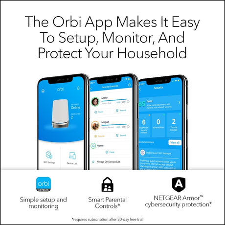 Netgear RBKE963 Orbi 960 Series AXE11000 Quad-Band Mesh Wi-Fi 6E System 3-pack White - Certified Refurbished