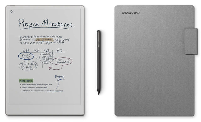 Remarkable Paper Pro Bundle, Includes 11.8" reMarkable Paper Pro Tablet, Marker Plus Pen, and a Book Folio Cover in Grey Polymer Weave - Refurbished