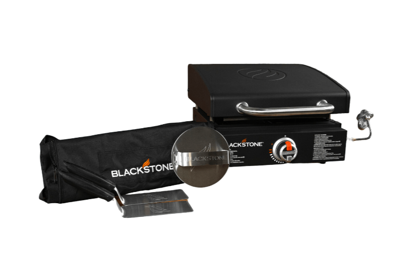 Blackstone 17in Tabletop Griddle Bundle with Hood, Smash & Sear Press, 2 Spatulas, and heavy-duty carry bag, Black - Refurbished