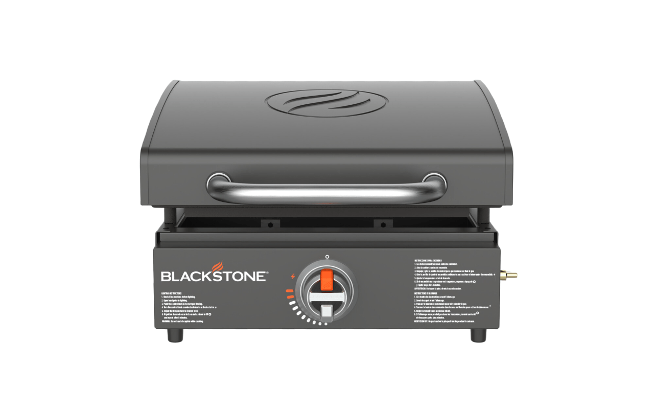 Blackstone 17in Tabletop Griddle Bundle with Hood, Smash & Sear Press, 2 Spatulas, and heavy-duty carry bag, Gray/Gunmetal - Refurbished