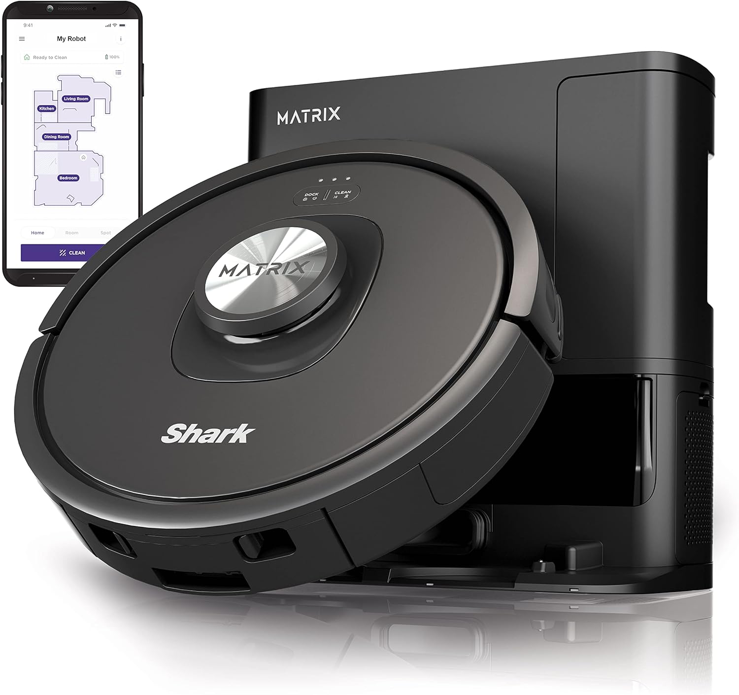 Shark R-RV2310AE Matrix Self Empty Robot Vacuum for Carpets & Hardfloors with 45-Day Capacity Self-Cleaning Bagless Base - Certified Refurbished