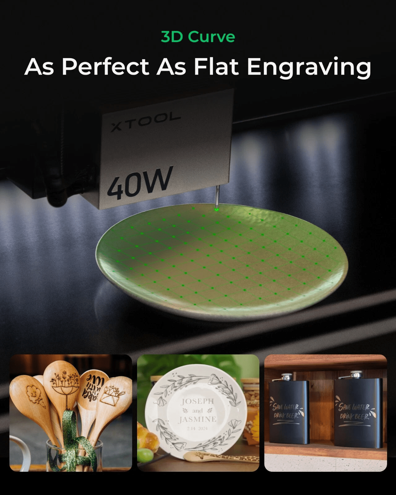 xTool S1 40W Laser Engraver Enclosed Diode Laser Engraving Cutter, Dark Green - Certified Refurbished