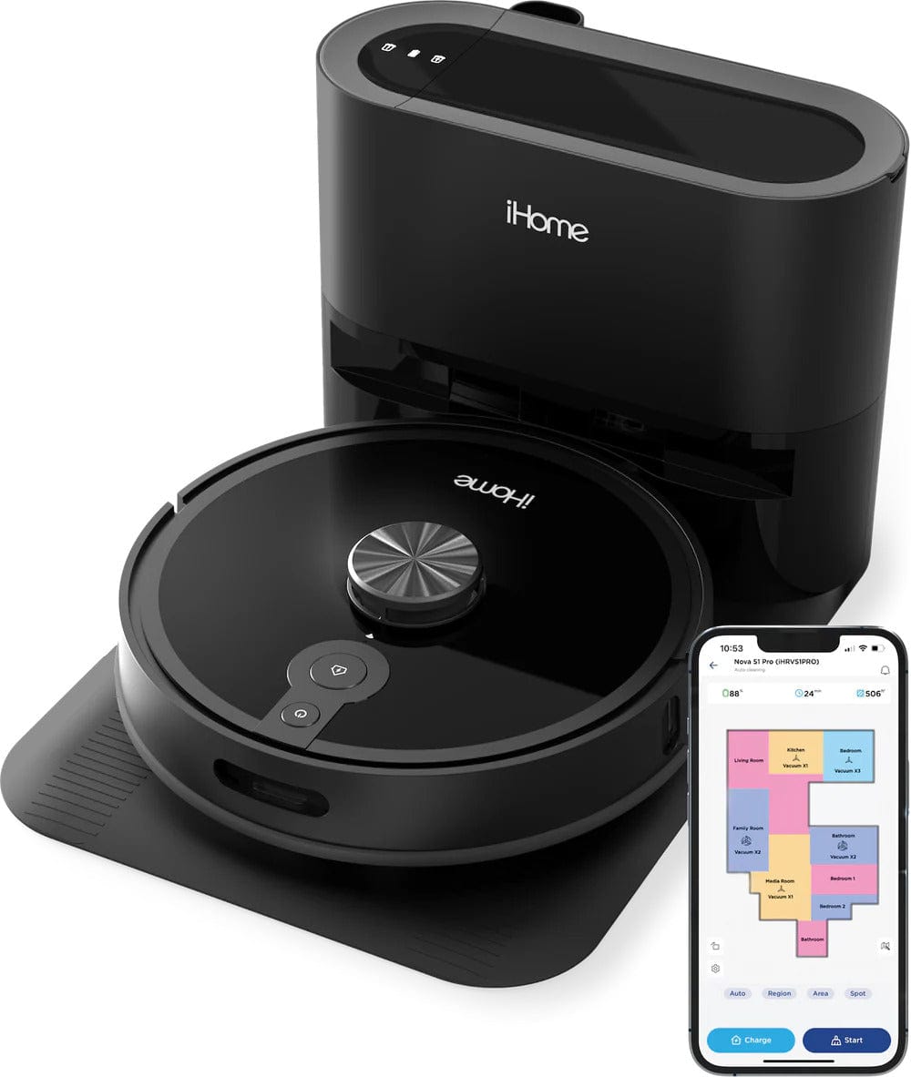 iHome AutoVac Nova S1 Pro Self Empty Robot Vacuum, LIDAR Mapping, 150 Min Runtime, Black