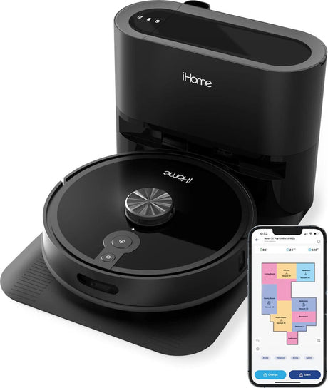 iHome AutoVac Nova S1 Pro Self Empty Robot Vacuum, LIDAR Mapping, 150 Min Runtime, Black