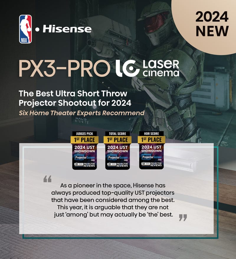 Hisense PX3-PRO Cinema Short Throw TriChroma Projector, 80" to 150" Diagonal, 4K UHD, 3000 ANSI Lumens - Certified Refurbished