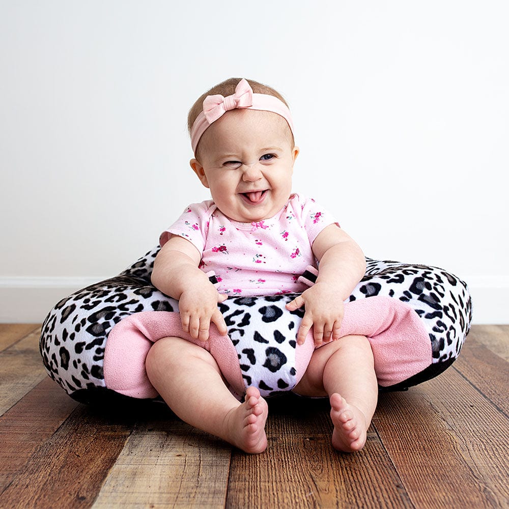 Hugaboo Infant Sitting Chair, Portable, Washable Baby Floor Seat, Pink Snow Leopard