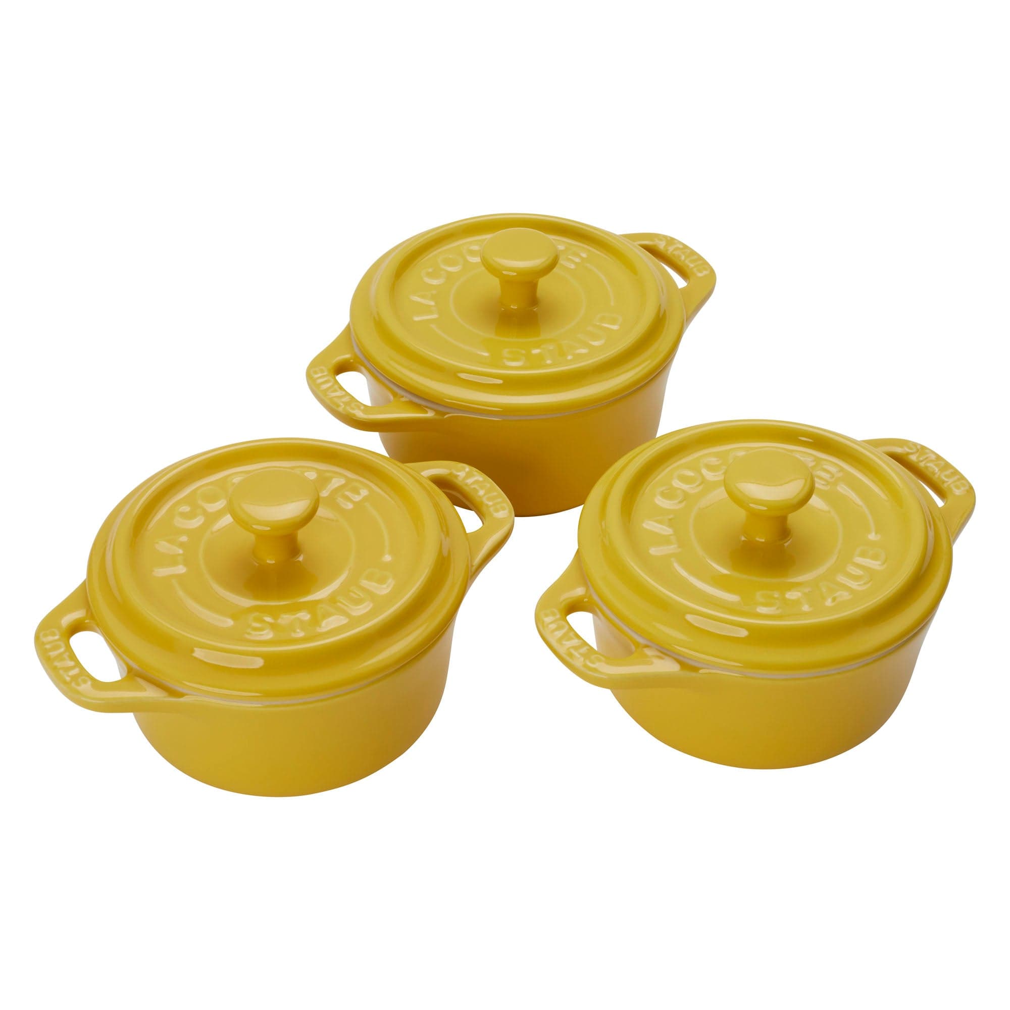 Staub Ceramic 3-pc Mini Round Cocotte Set - Citron