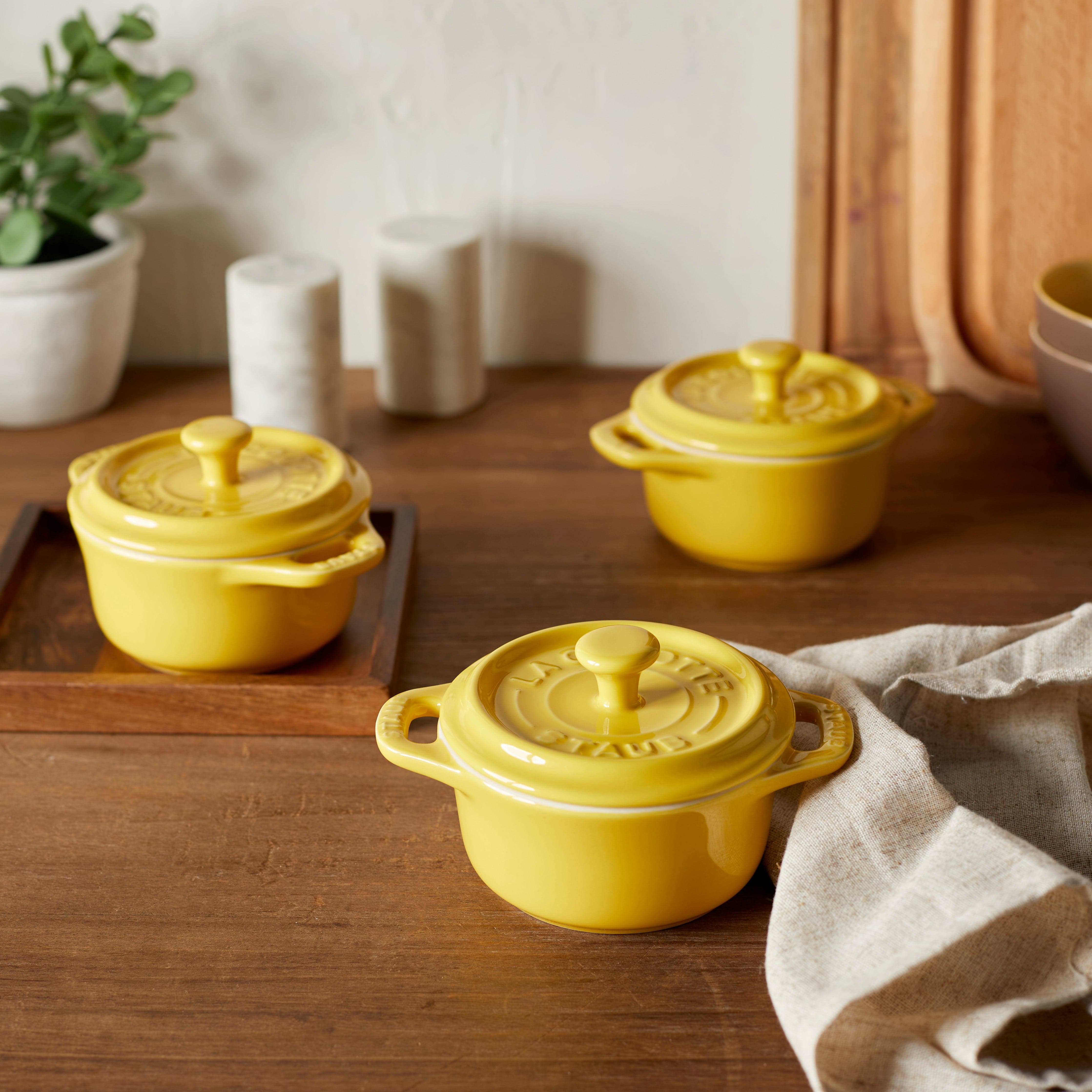 Staub Ceramic 3-pc Mini Round Cocotte Set - Citron