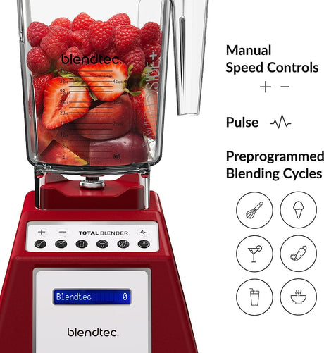 Blendtec Total Blender Classic, WildSide+ Jar, 10 Speeds, Poppy Red