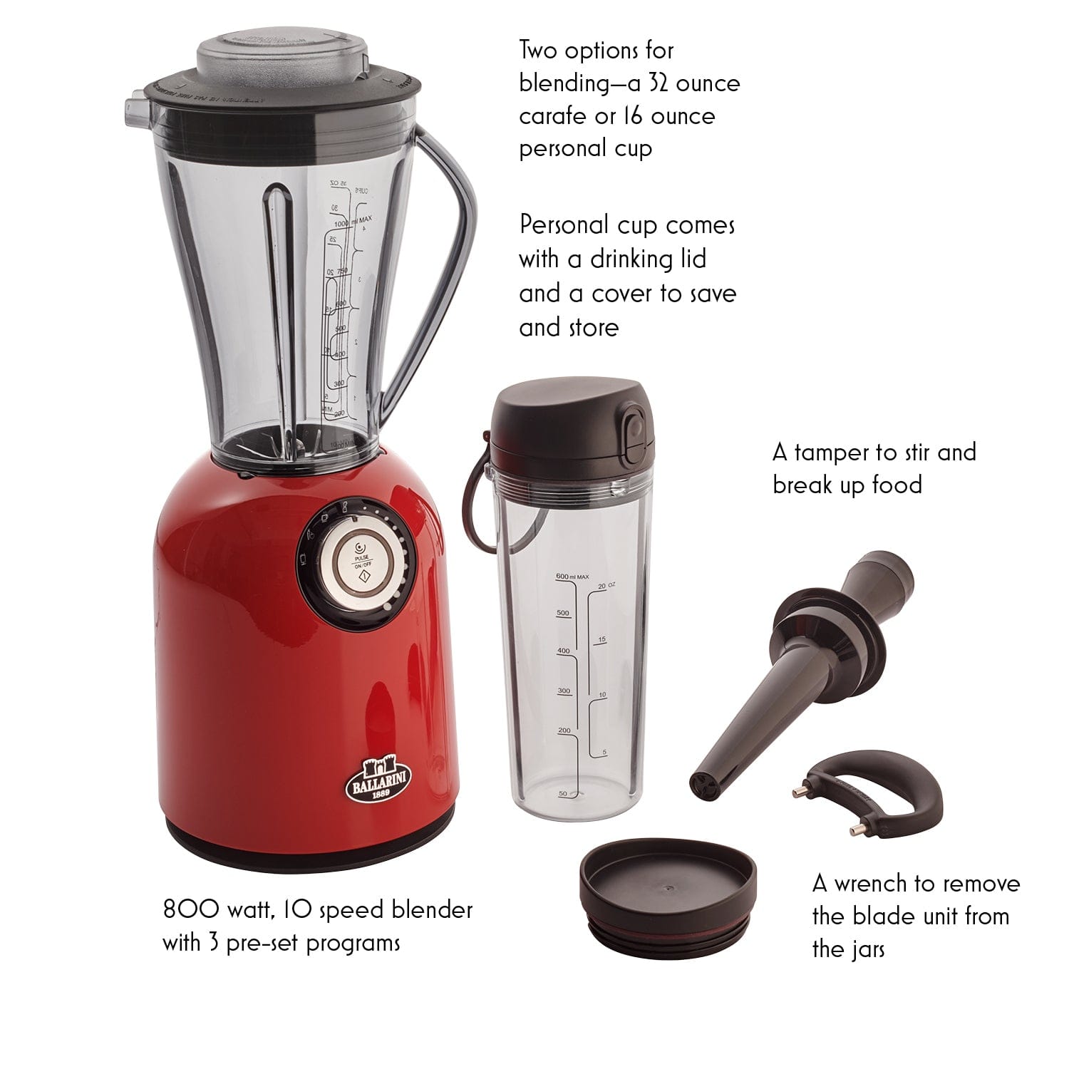 Ballarini Tesoro Countertop Blender - Cherry Red