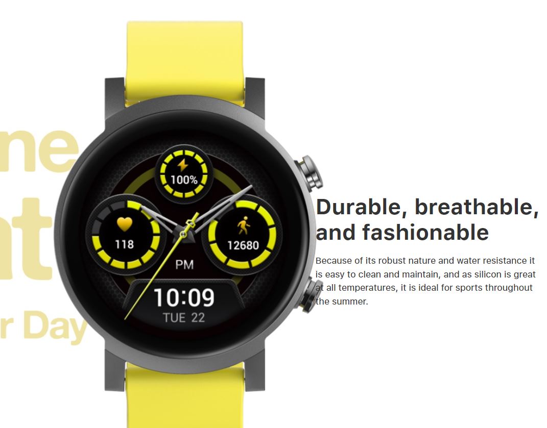 Ticwatch P1034000400A E3 Health Monitor Fitness Tracker GPS NFC Mic Speaker IP68 Waterproof iOS Android Compatible Smart Watch Yellow