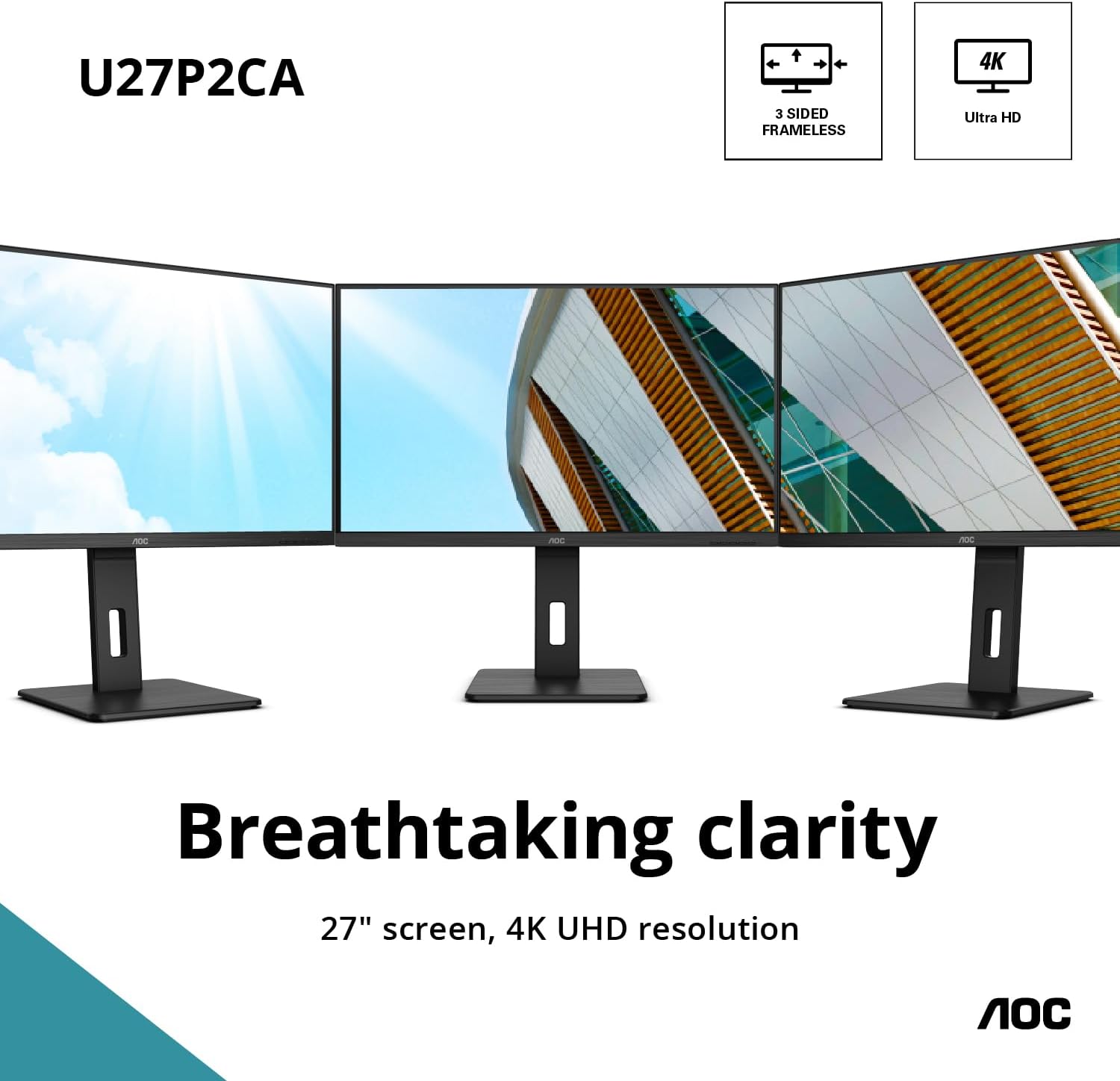 AOC 27" 3840 x 2160 60Hz UHD IPS Monitor - Certified Refurbished