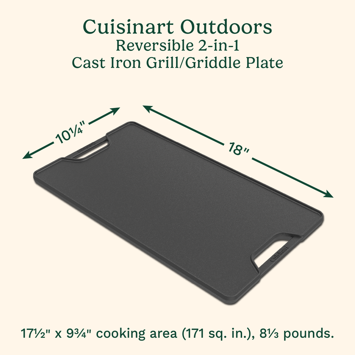 Cuisinart Reversable 2-in-1 Cast Iron Grill/Griddle Plate, Black