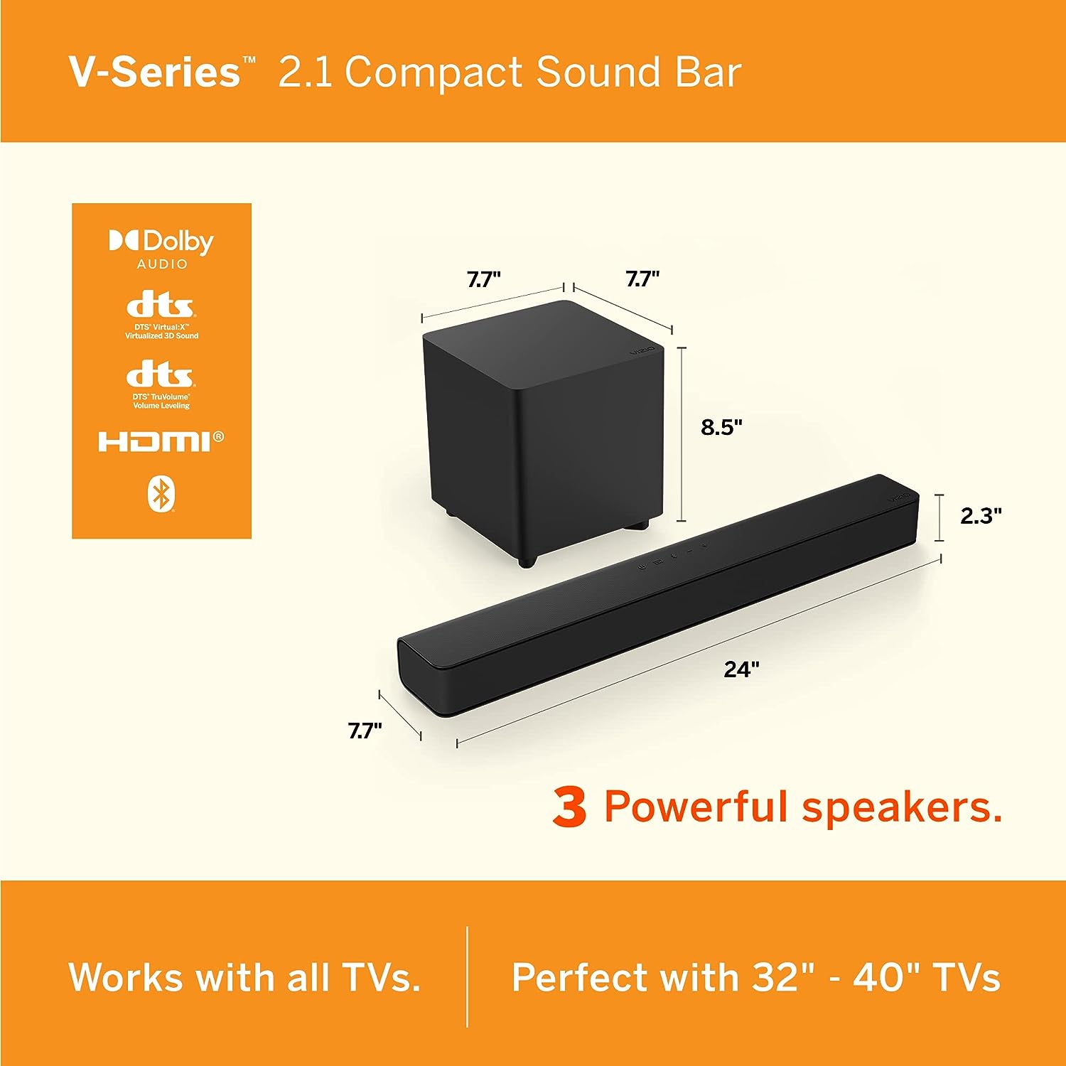 Vizio V21t-J8B-RB 2.1 Ch Compact 24" SoundBar System - Certified Refurbished