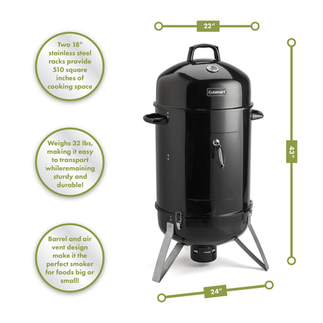 Cuisinart 18" Vertical Charcoal Smoker, Black