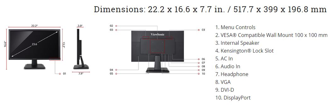 ViewSonic VA2452SM-R 24" 1080p LED Monitor - C Grade Refurbished