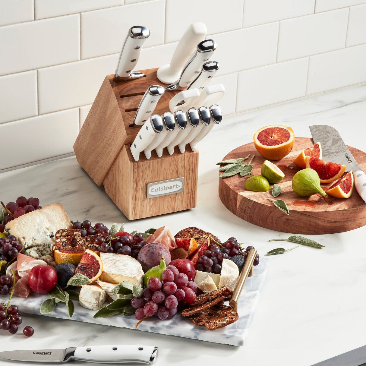Cuisinart Triple Rivet 15 Piece Knife Block Set, White