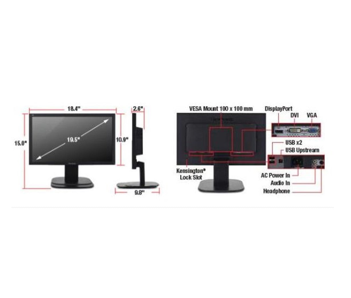 ViewSonic VG2039M-LED-R 20" Ergonomic Monitor - C Grade Refurbished