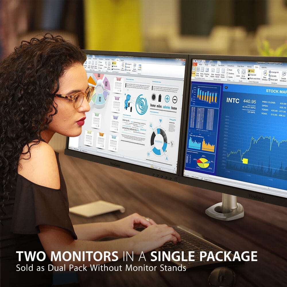 ViewSonic 24" Dual Pack Head-Only Ergonomic Monitor - Certified Refurbished