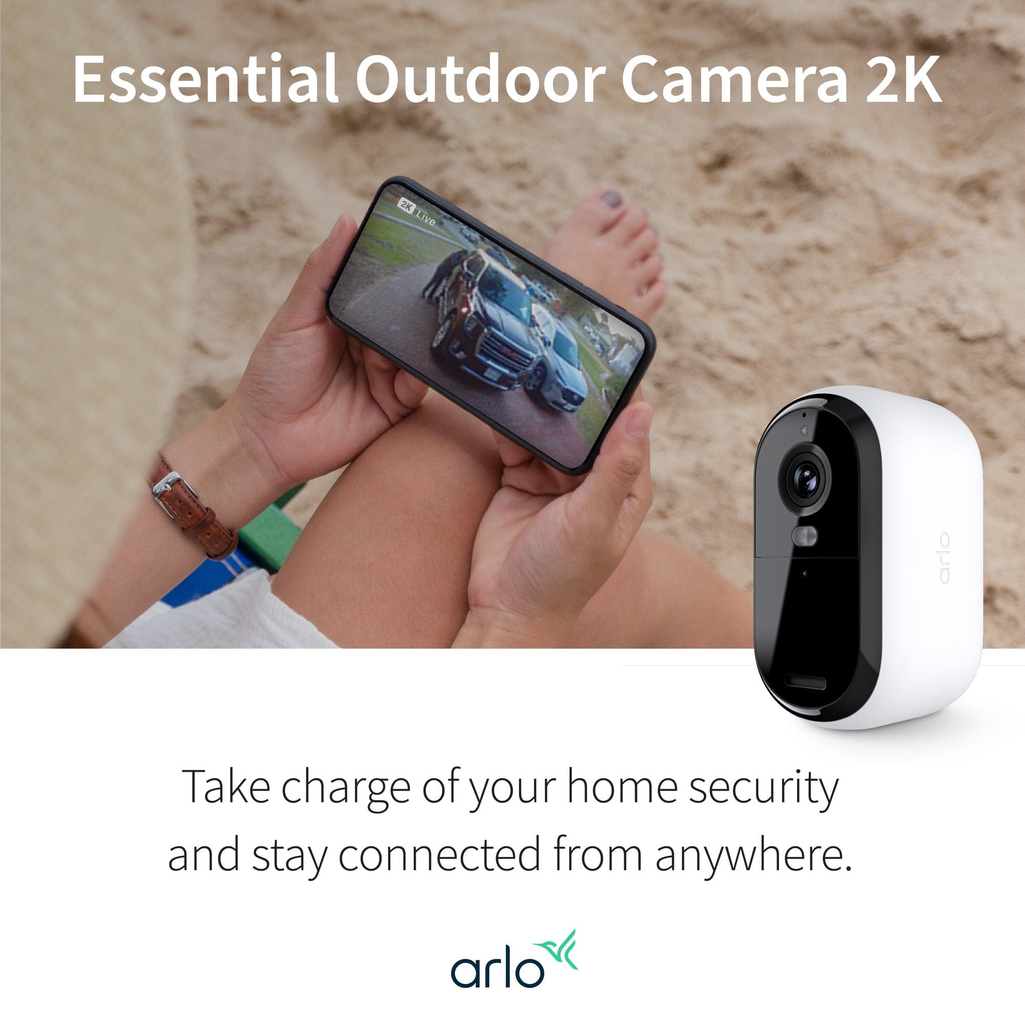 Arlo Essential 2nd Gen 2K Single Cam, White - Certified Refurbished