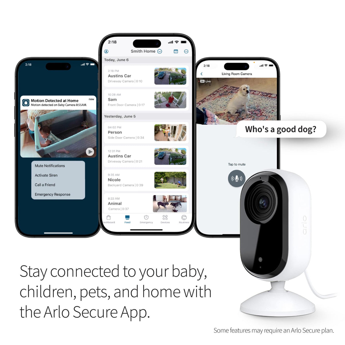 Arlo Essential 2nd Gen 2K Indoor Single Cam, White - Certified Refurbished