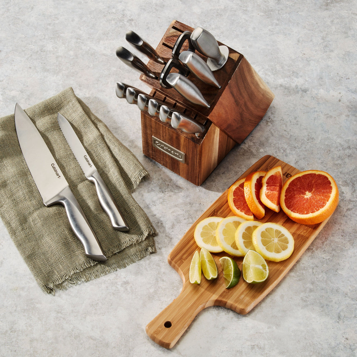 Cuisinart 15pc Elite Series Stainless Steel Block Set with Acacia Block, Silver