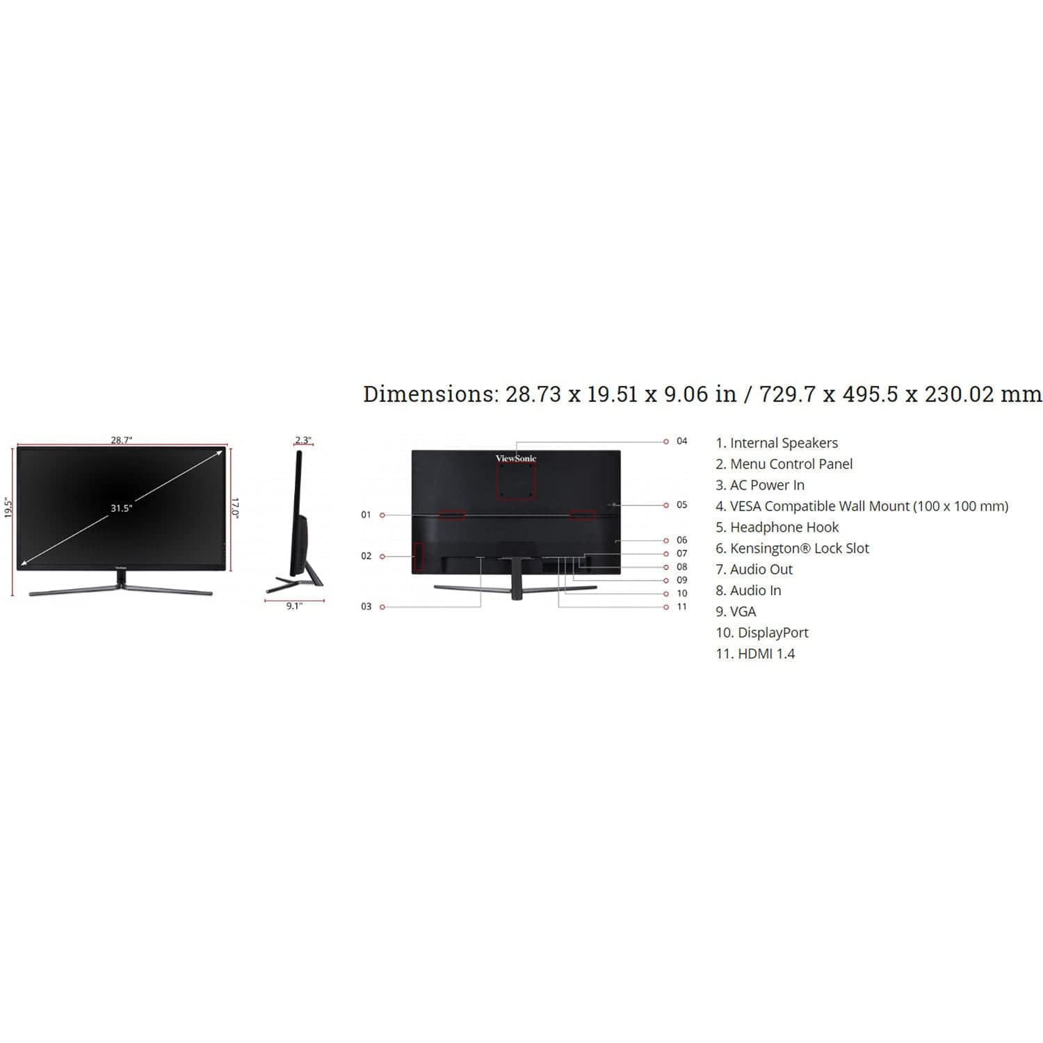 ViewSonic VX3211-2K-MHD-R 32" WQHD SuperClear IPS Monitor - Certified Refurbished