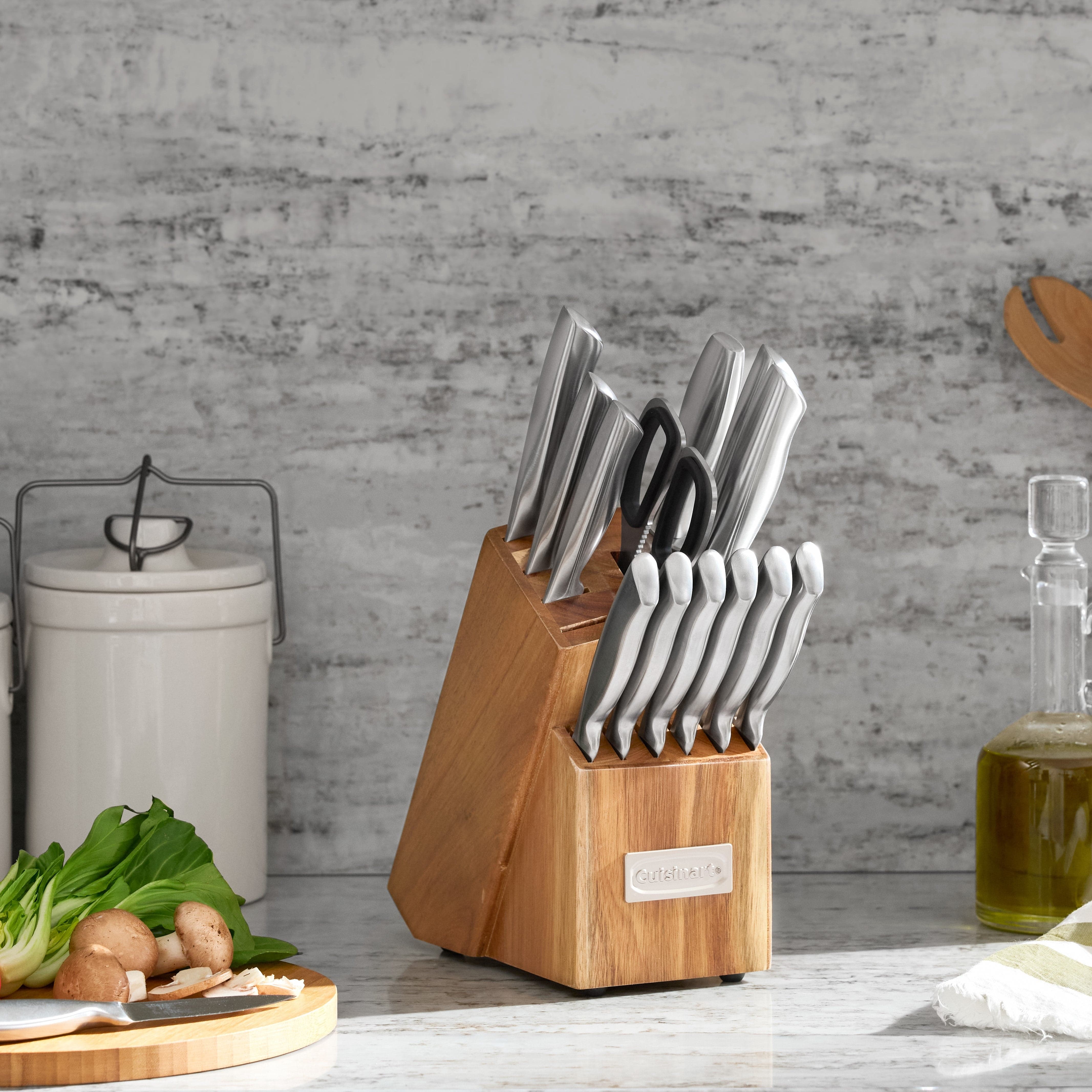 Cuisinart 15pc Elite Series Stainless Steel Block Set with Acacia Block, Silver