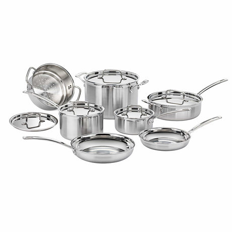 Cuisinart MultiClad Pro Triple Ply Stainless Cookware 12 Piece Set, Silver