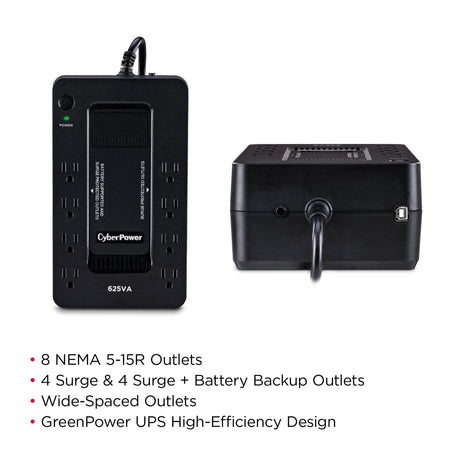 CyberPower XC625 625VA/375W 8-Outlet UPS, New Battery - Certified Refurbished