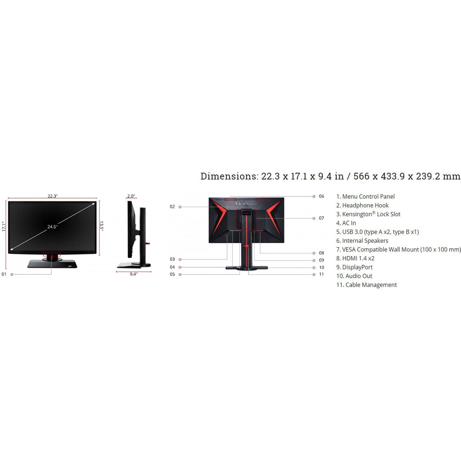 ViewSonic 24" 144Hz 1ms 1080p Gaming Monitor - Certified Refurbished