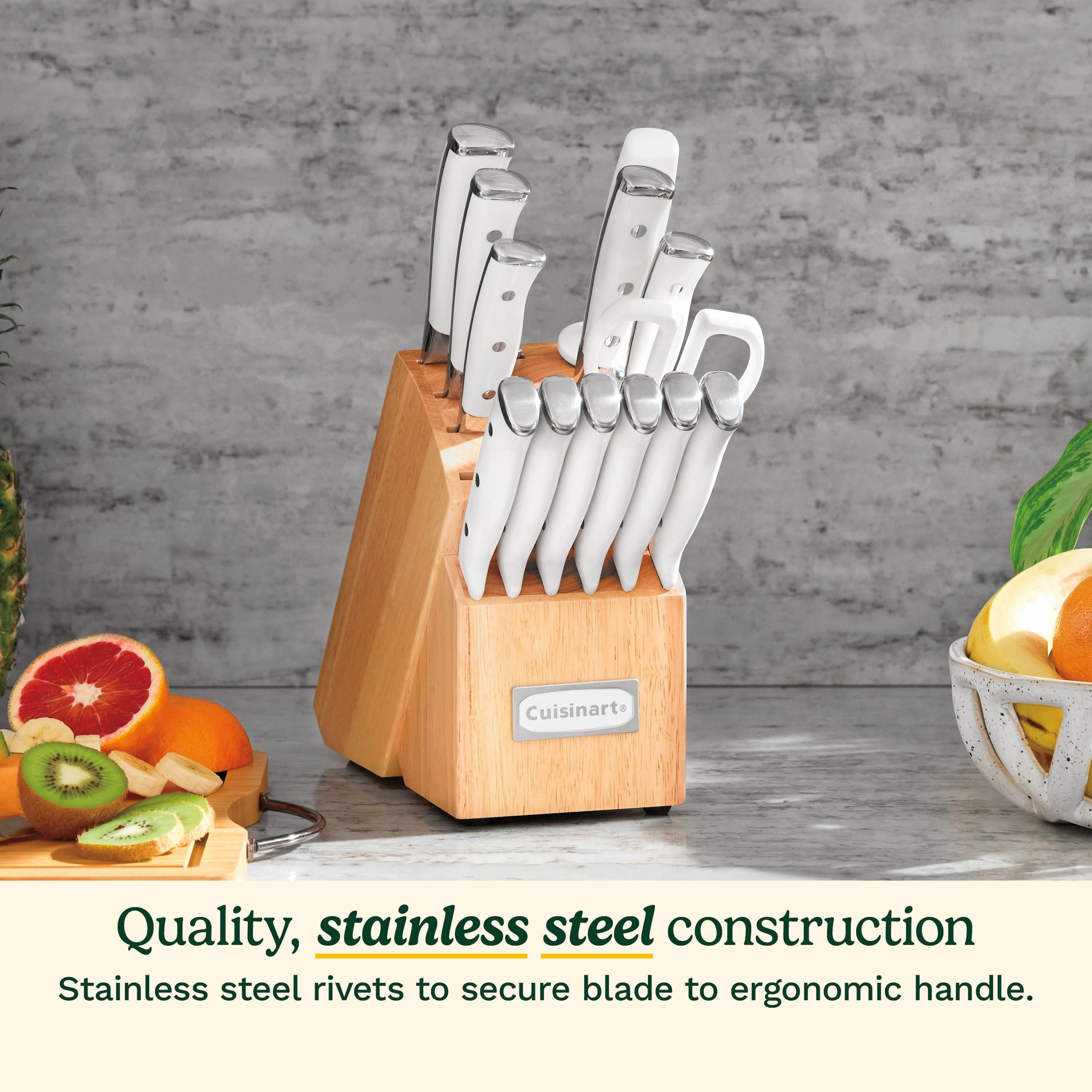 Cuisinart Triple Rivet 15 Piece Knife Block Set, White