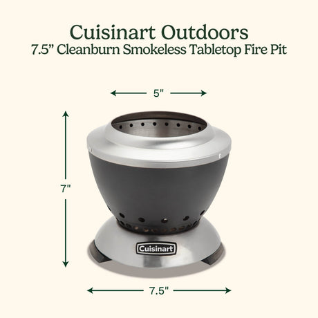Cuisinart 7.5” Cleanburn Smokeless Table Top Fire Pit, Silver & Black
