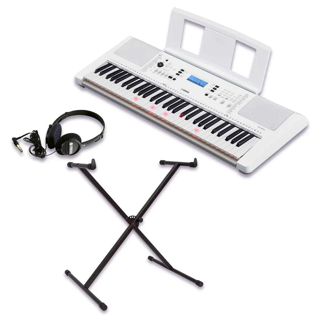 Yamaha EZ-300 Beginner's 61-Key Lighted Portable Musical Keyboard, Stand, Headphones & Power Adapter Bundle