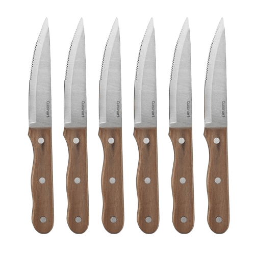 Cuisinart 6 Piece Triple Rivet Walnut Steak Knife Set, Wood