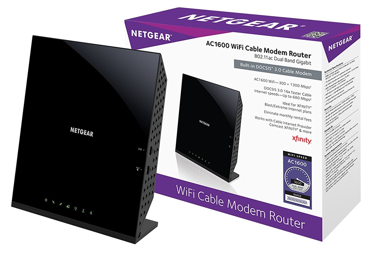NETGEAR C6250-100NAR AC1600 (16x4) WiFi Cable Router Combo - Certified Refurbished