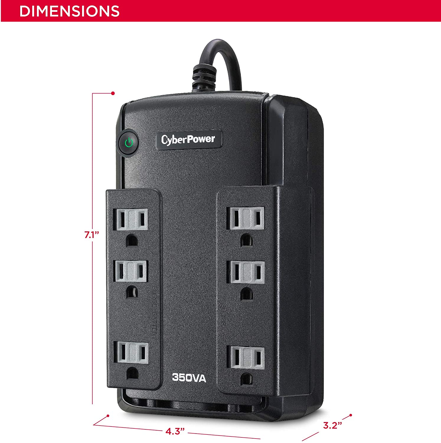 CyberPower CP350COM 350VA/255W 6 Outlets Compact UPS Battery Backup - New Battery Certified Refurbished