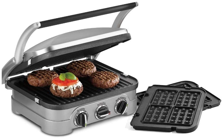 Cuisinart GR-4NWFR 5-in-1 Grill Griddler Panini Maker Bundle with Waffle Attachment, Includes Grill and Waffle Plates - Certified Refurbished